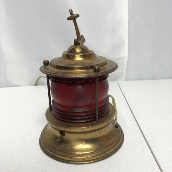 Vintage Nautical Marine Ships Copper and Brass Electric Red Lamp Anchor Working - Picture 4 of 9